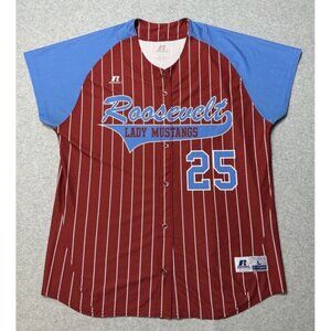 Russell Athletic Jersey Shirt Womens Large Red Blue Softball Sports‎ Logo Ladies